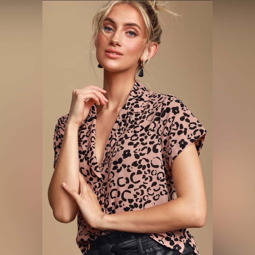 Blush Pink Cheetah Print Button Up Top